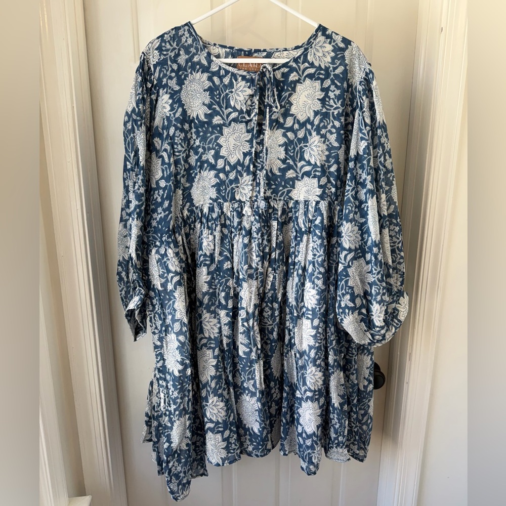 Blue Floral Tie-Neck Mini Dress